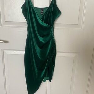 Windsor Asymmetrical Green Velvet Dress